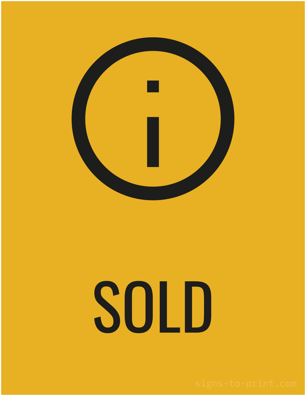 Free printable Sold 8.5 x 11 sign, Orange / Black, 8.5 x 11 download
