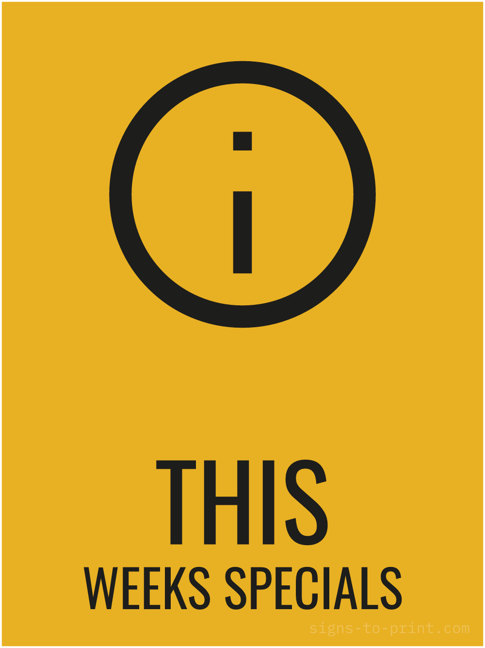 Free printable This Weeks Specials 18 x 24 sign, Orange / Black, 18 x 24 download