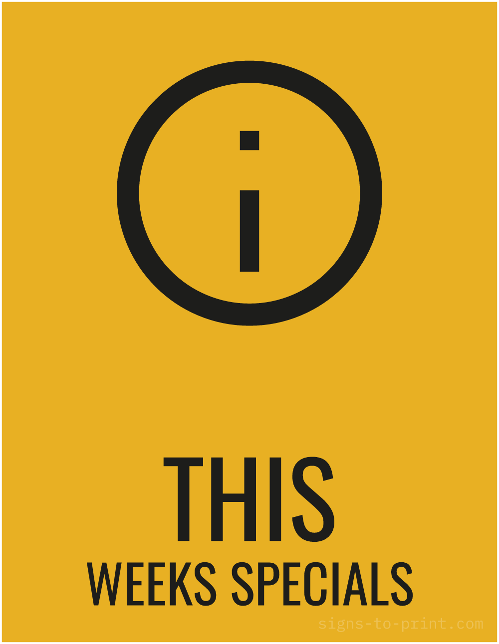 Free printable This Weeks Specials 8.5 x 11 sign, Orange / Black, 8.5 x 11 download