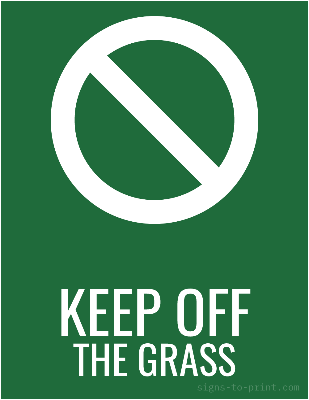 Free printable Keep Off the Grass 8.5 x 11 sign, Green / White, 8.5 x 11 download