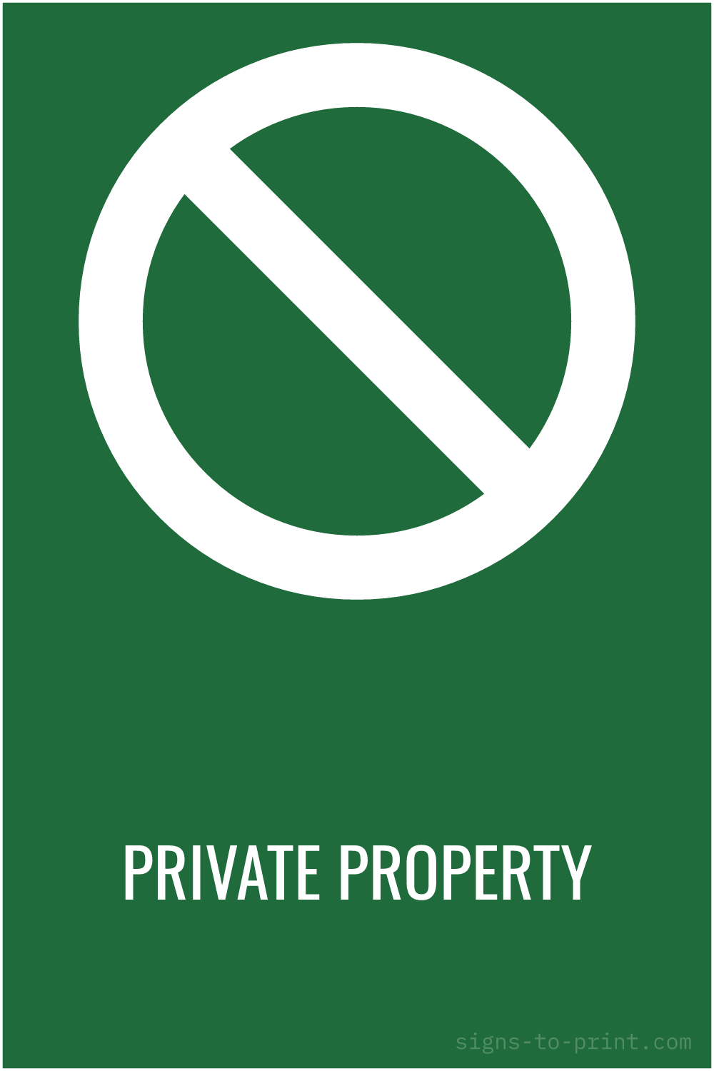 Free printable Private Property sign, Green / White, 12x18 in