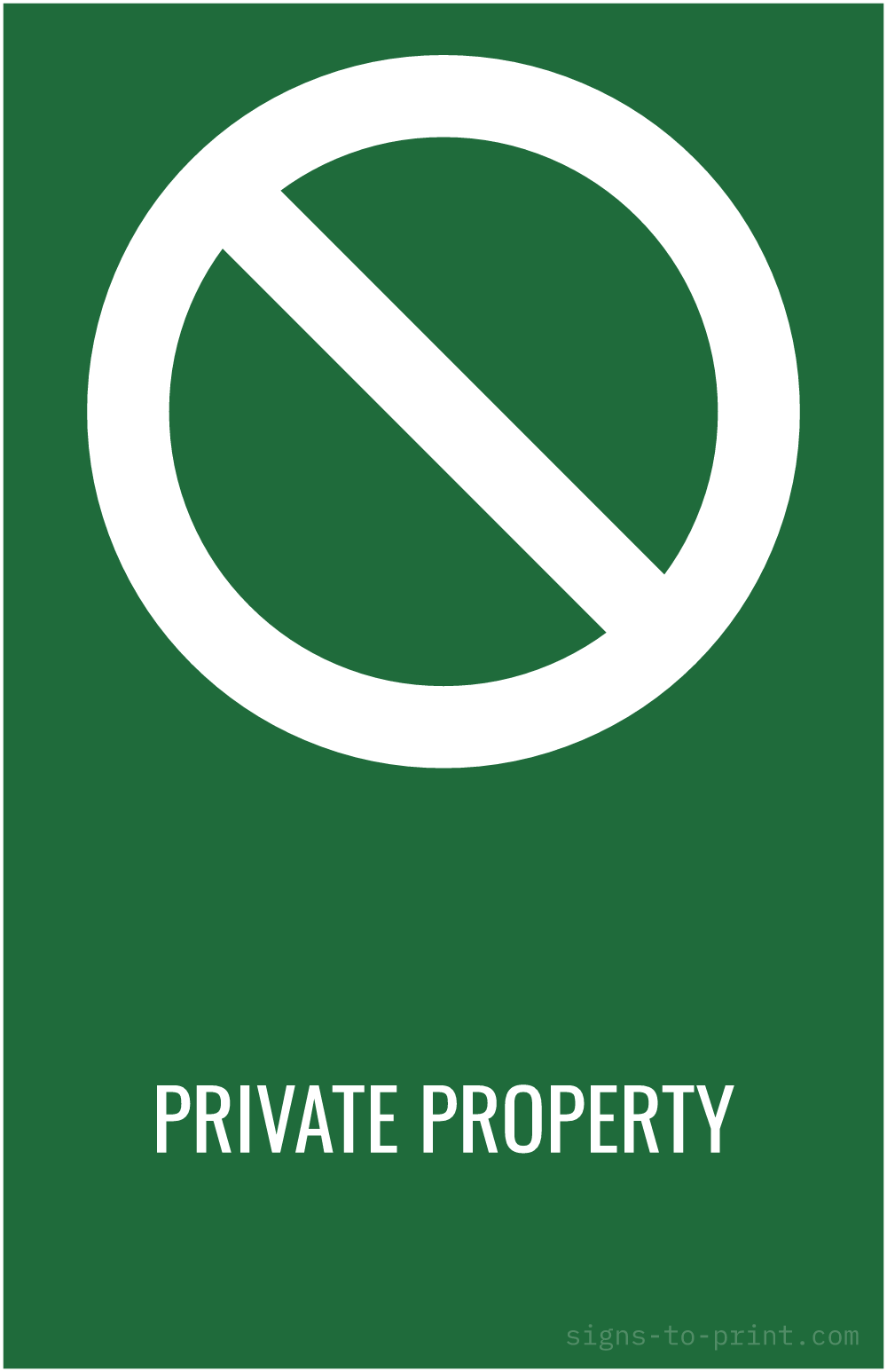 Free printable Private Property 11 x 17 sign, Green / White, 11 x 17 download